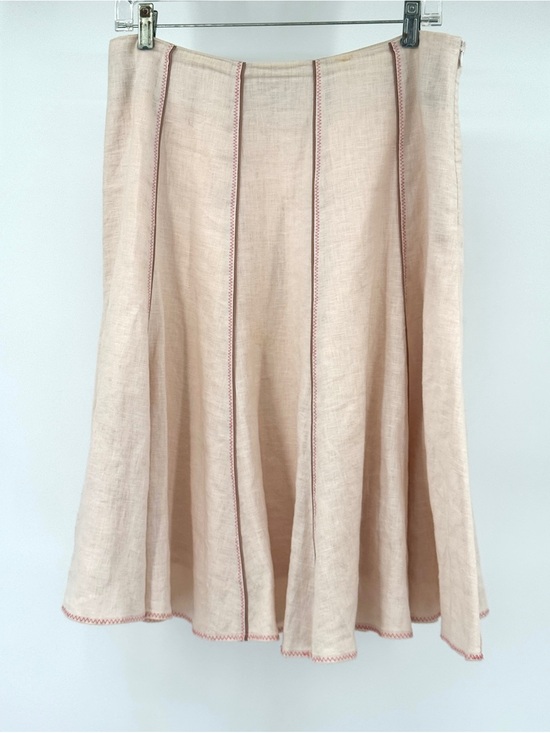 Boden Dresses & Skirts - Boden soft pink  Linen full flared Skirt with dark Pink Contrast Stitching